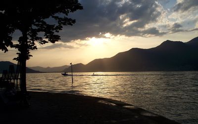 Scenic view of lake against sky during sunset