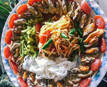 High angle view of food in plate