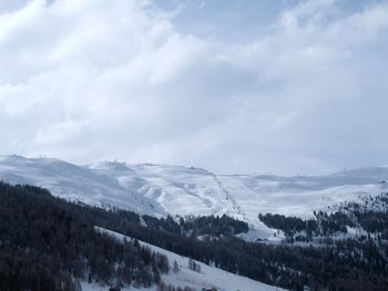 View of snow covered mountain against cloudy sky