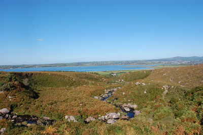 Scenic view of calm sea against clear sky