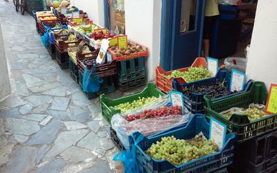 High angle view of vegetables for sale in market