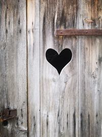 Close-up of heart shape on wooden door