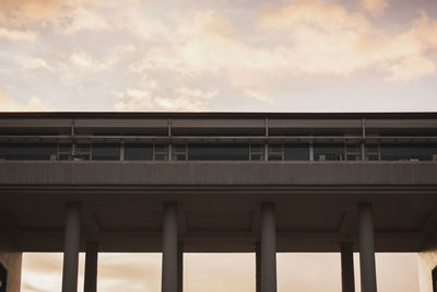 Low angle view of railway bridge against sky