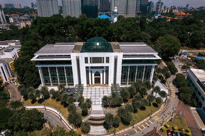 High angle view of buildings in city