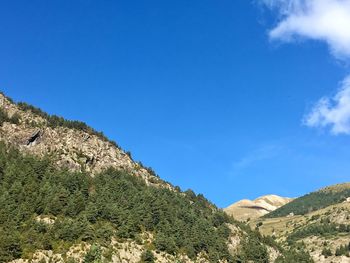 Scenic view of mountains against blue sky