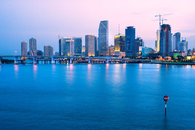 Miami, florida, united states - skyline of downtown miami at dusk.