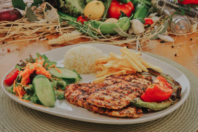 Close-up of meal served in plate