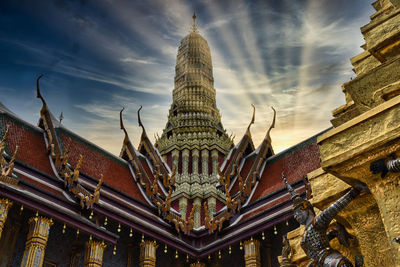 Low angle view of temple building against sky