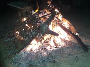 High angle view of bonfire