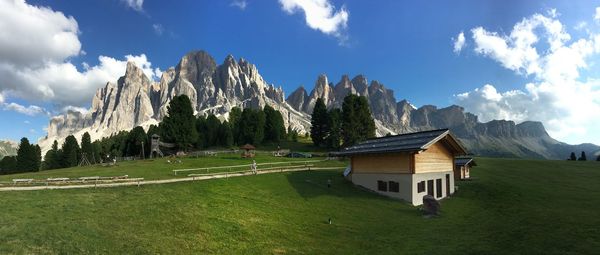 Panoramic view of landscape and mountains against sky