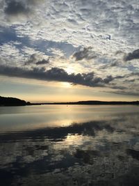 Scenic view of lake against cloudy sky