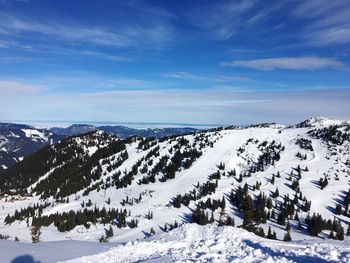 Scenic view of mountains against sky during winter