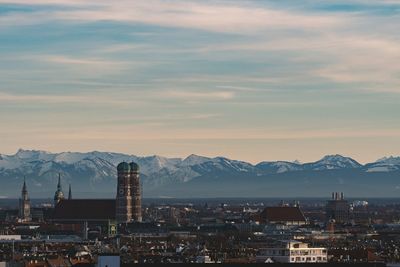 Cityscape against sky during sunset