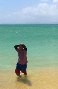 Full length of man on beach against sky