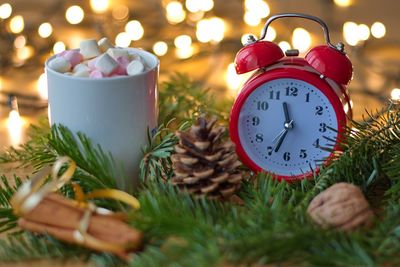 Close-up of christmas decoration on table