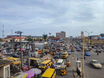 High angle view of traffic on city street