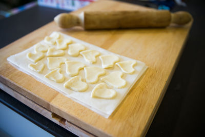 Beautiful dough hearts for cake decoration. domestic kitchen
