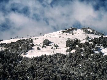 Scenic view of snow covered mountains against sky