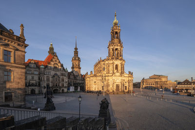 Germany, saxony, dresden, town square in front ofcathedral of holy trinity at dusk