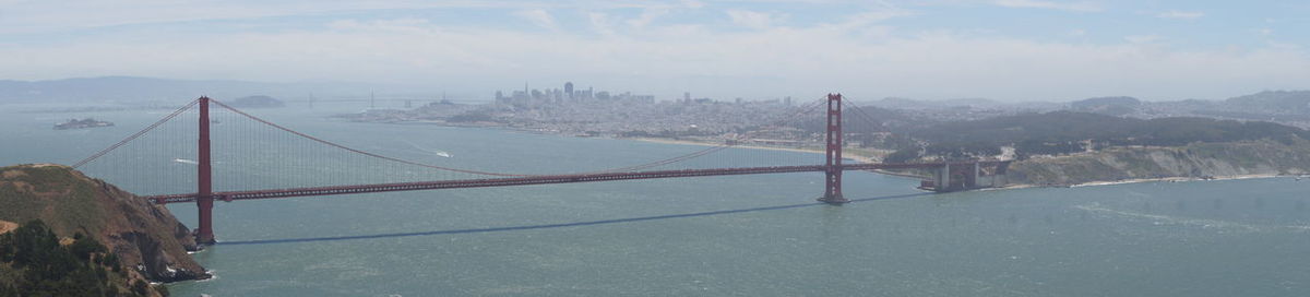 Panoramic view of golden gate bridge over san francisco bay