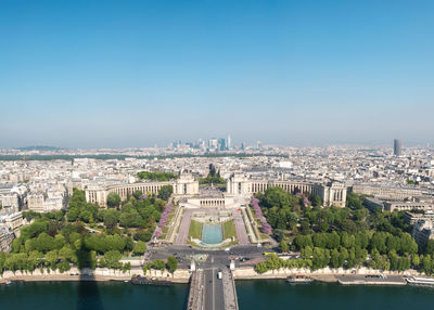 View of cityscape against clear sky