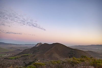 Scenic view of mountains against sky during sunset