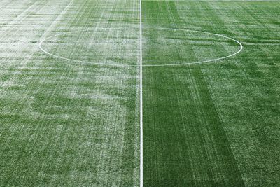 High angle view of soccer field