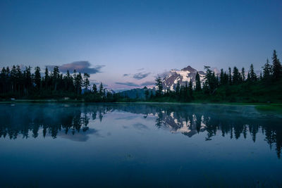 Scenic view of lake against blue sky