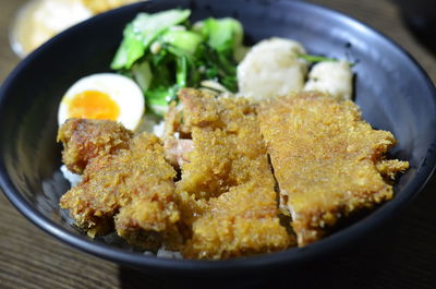 Close-up of breakfast served in plate