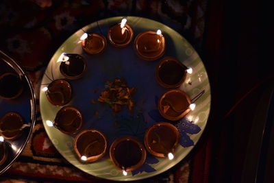 High angle view of coffee on table