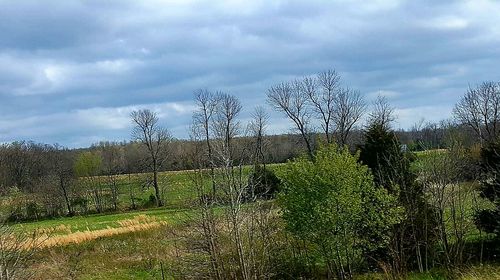 Scenic view of field against cloudy sky