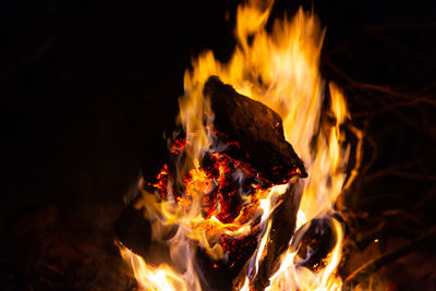 Close-up of fire in the dark