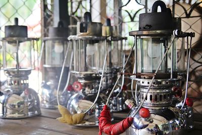 Old-fashioned lanterns on table
