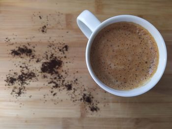 High angle view of coffee on table