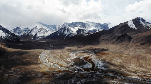 Scenic view of snowcapped mountains against sky