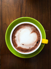 Directly above shot of cappuccino on table