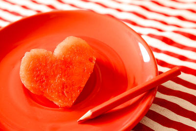 Close-up of strawberry in bowl on table