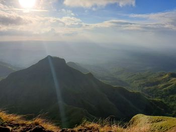 Aerial view of mountain range against sky