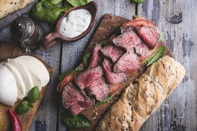 High angle view of food on cutting board