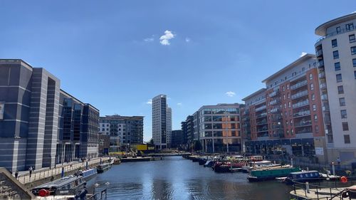 Buildings in city with canal in the centre 