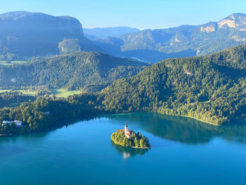 Lake bled - slovenia - scenic view of lake and mountains against sky