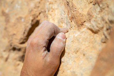 Close-up of hand holding rock