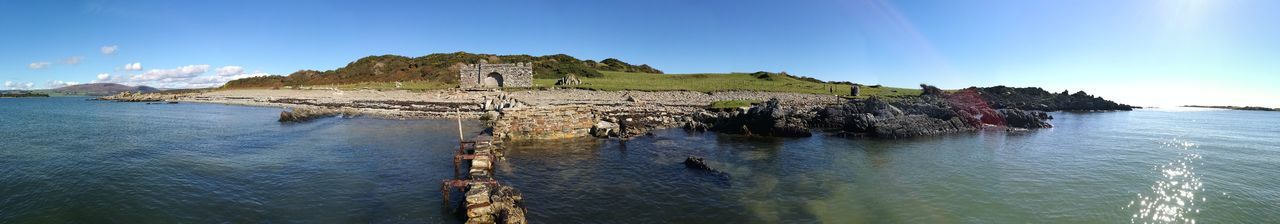 Panoramic view of sea against blue sky