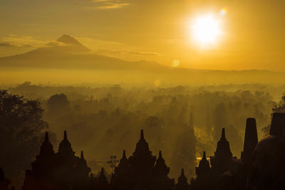 Silhouette of temple against sky during sunset