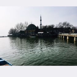 Scenic view of lake against clear sky