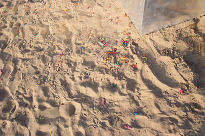 High angle view of sand on beach