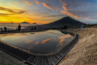 Scenic view of lake against sky during sunset