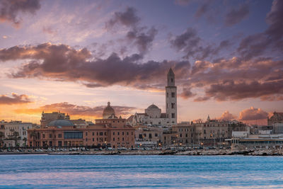 Panoramic view of bari, southern italy, the region of puglia seafront at sunset. 