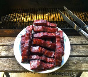 High angle view of food in plate on table