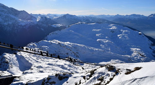 High angle view of snowcapped mountains